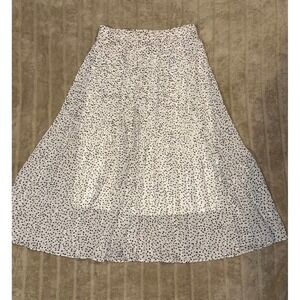 WD-NY Polka Dot Skirt Pleated A-Line Midi Elastic Waist‎ White Black S
